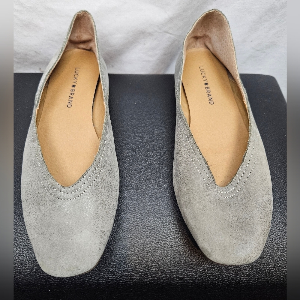 Lucky‎ Brand Alba Ballet Flats Womens 8.5 M Gray Leather Cottagecore Hippie Boho